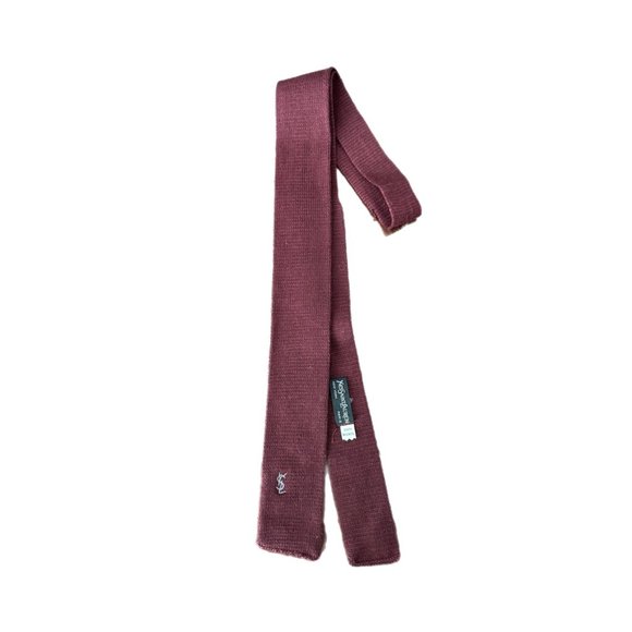 Vintage YSL Yves Saint Laurent Maroon Knitted Wool Tie - Picture 2 of 6